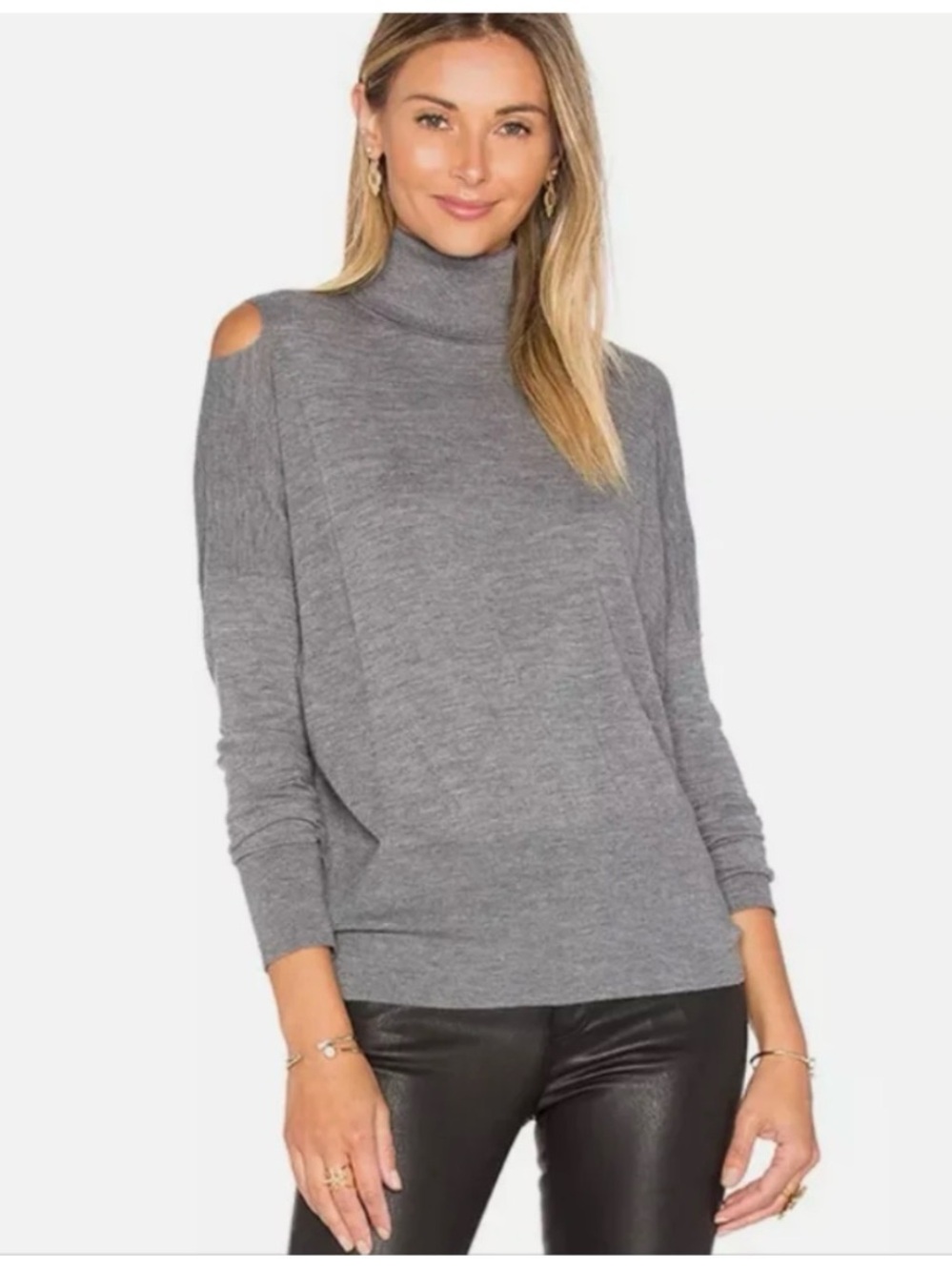 Vince Cold Shoulder Cut out Turtleneck Gray‎ Wool Sweater Size XS